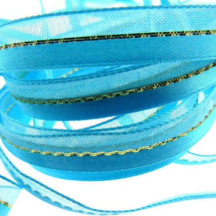 Satin Chiffon Ribbon with Lurex Centre Stripe - 10mm & 22mm - Xmas Ribbon - ThreadandTrimmings