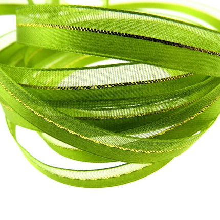 Satin Chiffon Ribbon with Lurex Centre Stripe - 10mm & 22mm - Xmas Ribbon - ThreadandTrimmings
