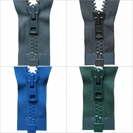  Detailed close up view of a thirty-five millimeter wide fabric zipper tape backing featuring a durable chunky six millimeter plastic teeth track.