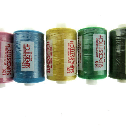 ** 5 x RANDOM ASSORTED COLOURS 1000 YARD SPUN POLYESTER 120's THREAD - CLEARANCE - ThreadandTrimmings