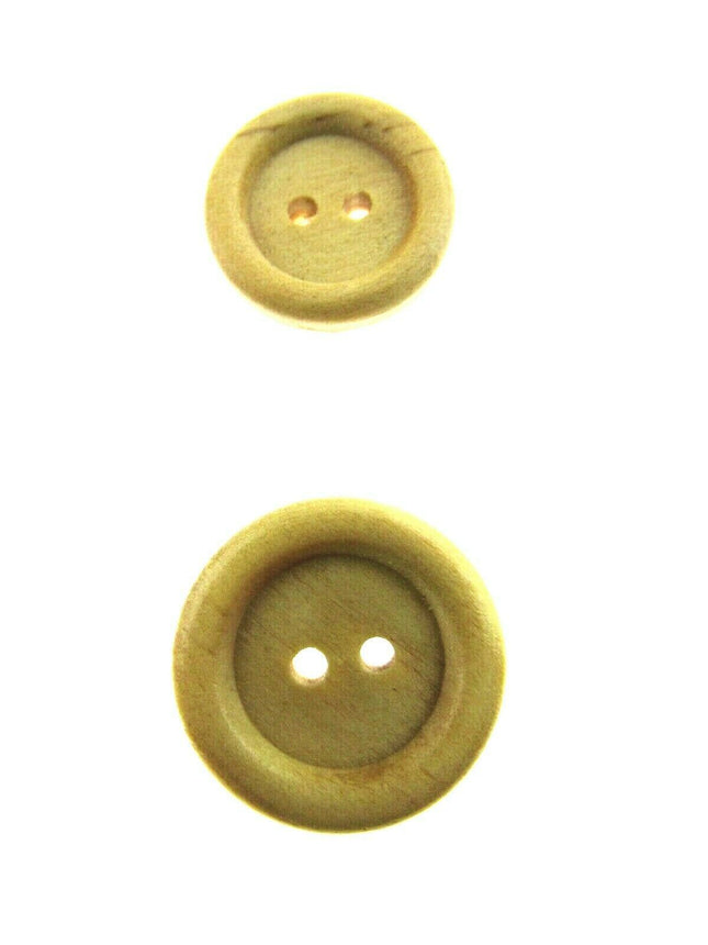 Natural Wooden Buttons Round Fasteners Two Holes Ring Edge Sewing Crafts 18 23mm - ThreadandTrimmings