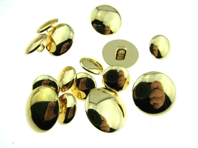 SHINY DOMED / BEVELED GOLD BLAZER BUTTONS PLASTIC - 3 x Sizes - WITH SHANK- CX1 - ThreadandTrimmings