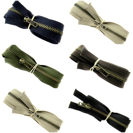 Antique Brass Metal Zipper – Optilon Open End 5mm Teeth, 5 Colours & Sizes - ThreadandTrimmings