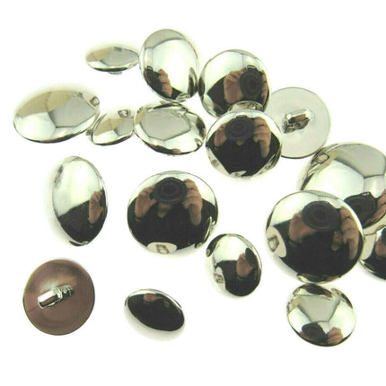 SHINY DOMED / BEVELED SILVER BLAZER BUTTONS PLASTIC -3 x SIZES -WITH SHANK- CX1 - ThreadandTrimmings