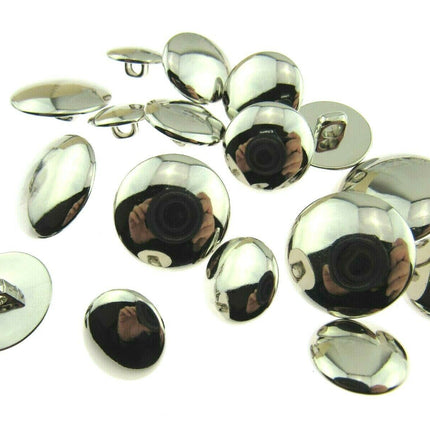 SHINY DOMED / BEVELED SILVER BLAZER BUTTONS PLASTIC -3 x SIZES -WITH SHANK- CX1 - ThreadandTrimmings