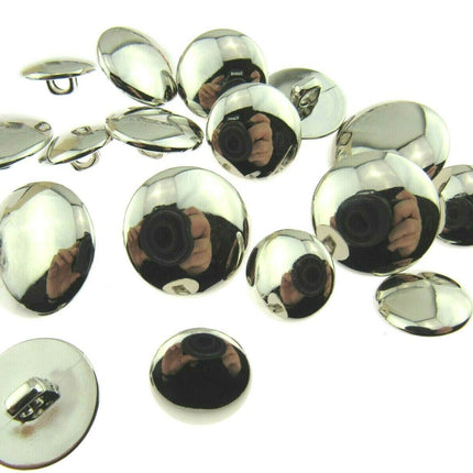 SHINY DOMED / BEVELED SILVER BLAZER BUTTONS PLASTIC -3 x SIZES -WITH SHANK- CX1 - ThreadandTrimmings