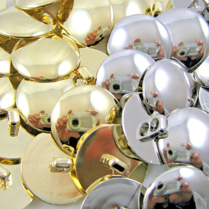 SHINY DOMED / BEVELED SILVER BLAZER BUTTONS PLASTIC -3 x SIZES -WITH SHANK- CX1 - ThreadandTrimmings