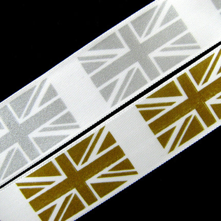 ** 3m x UNION JACK RIBBON GOLD or SILVER - 38mm - ThreadandTrimmings