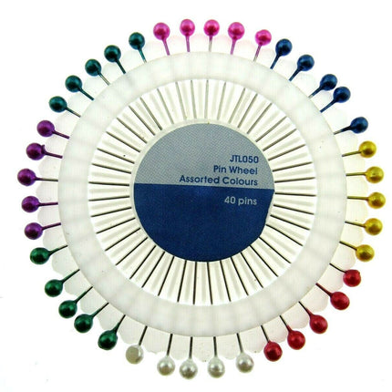 Colour  Headed Pin Wheels - 40 Pins Per Wheel - Easy To Pick Up And Use - Handy - ThreadandTrimmings