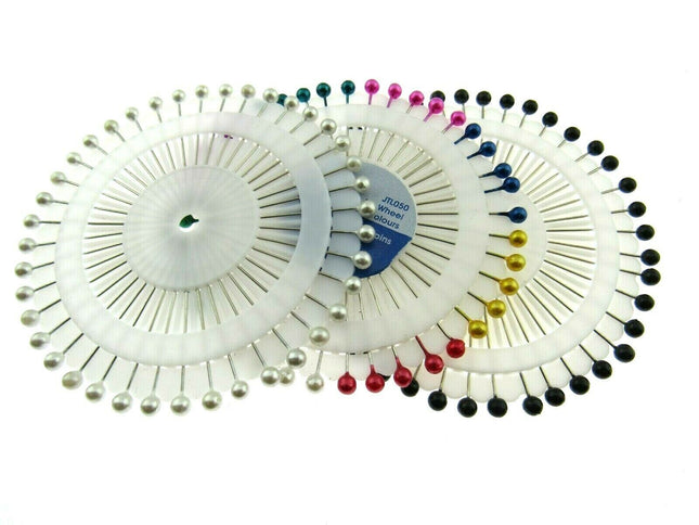 Colour  Headed Pin Wheels - 40 Pins Per Wheel - Easy To Pick Up And Use - Handy - ThreadandTrimmings