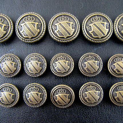 Round Bronze Metal Military Shield Blazer Buttons Choose From 4 sizes B1978 - ThreadandTrimmings