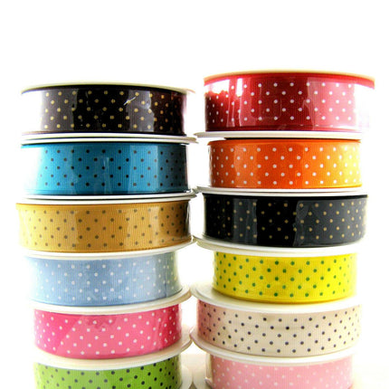Polka Dot Grosgrain Ribbon Spotty Ribbon 12 Great Colours 22mm Wide 53759 - ThreadandTrimmings
