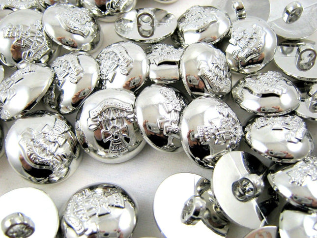 Round Silver Domed Military Blazer Buttons -Green Howard Crested Insignia -Shank - ThreadandTrimmings