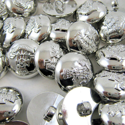 Round Silver Domed Military Blazer Buttons -Green Howard Crested Insignia -Shank - ThreadandTrimmings