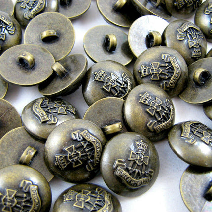 Round Antique Bronze Domed Military Blazer Buttons Green Howard Crested Insignia - ThreadandTrimmings