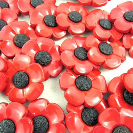 40mm POPPY BUTTONS - PLASTIC with SHANK - ThreadandTrimmings