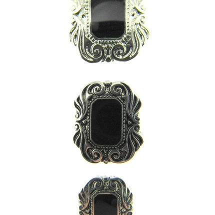 Oblong Plastic Silver Shank Buttons with Black Shiny Centre Art Deco Style CX17