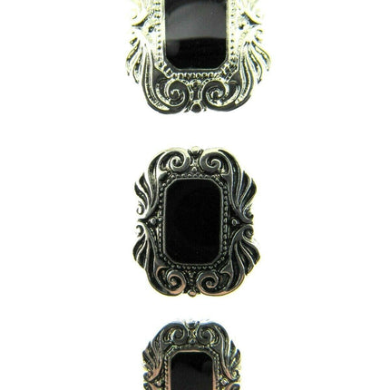 Oblong Plastic Silver Shank Buttons with Black Shiny Centre Art Deco Style CX17