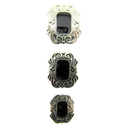 Oblong Plastic Silver Shank Buttons with Black Shiny Centre Art Deco Style CX17