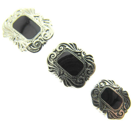 Oblong Plastic Silver Shank Buttons with Black Shiny Centre Art Deco Style CX17