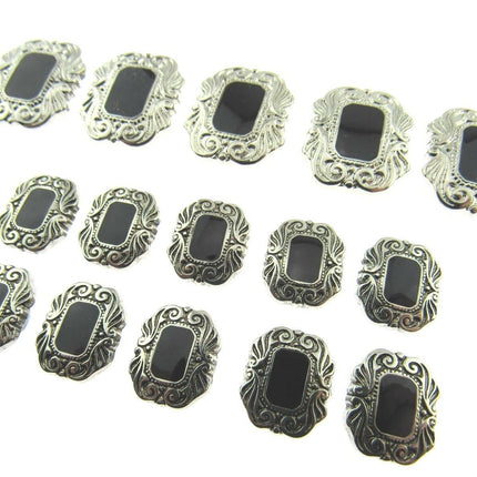 Oblong Plastic Silver Shank Buttons with Black Shiny Centre Art Deco Style CX17