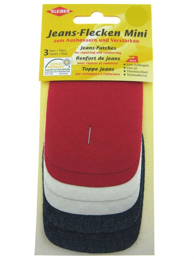 Iron On Mini Denim Patches Jean Repair 3 Pairs Per Card - 3 Colours Per Card - ThreadandTrimmings