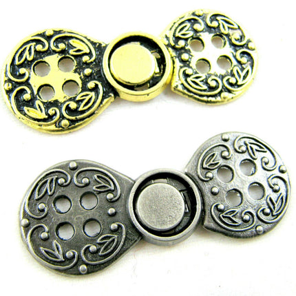 Norwegian Buckle Clasp Four Hole Metal Fastener / Antique Gold or Silver CX38 - ThreadandTrimmings