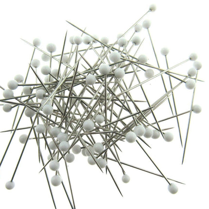 White Glass Headed Pins -Won't Melt if Iron Over Them - 32mm 80 Pins JTL056 - ThreadandTrimmings