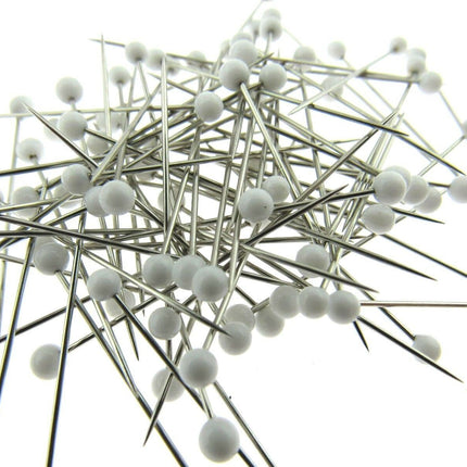 White Glass Headed Pins -Won't Melt if Iron Over Them - 32mm 80 Pins JTL056 - ThreadandTrimmings