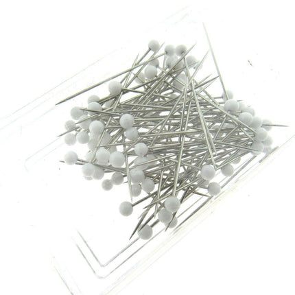 White Glass Headed Pins -Won't Melt if Iron Over Them - 32mm 80 Pins JTL056 - ThreadandTrimmings