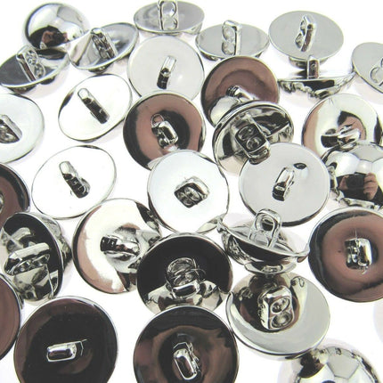 Round Domed Silver Polished Blazer Buttons - Plastic With Shank - Metal Effect - ThreadandTrimmings