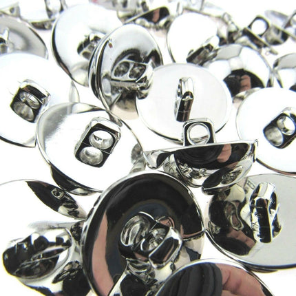 Round Domed Silver Polished Blazer Buttons - Plastic With Shank - Metal Effect - ThreadandTrimmings