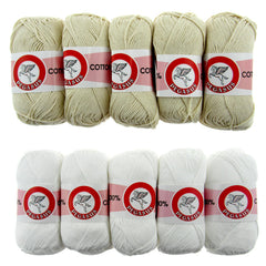 5 balls of dish cloth cotton ecru and white