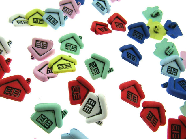 50 x MIXED CHALET HOUSEBUTTONS - APPROX 17mm x 14mm - ThreadandTrimmings