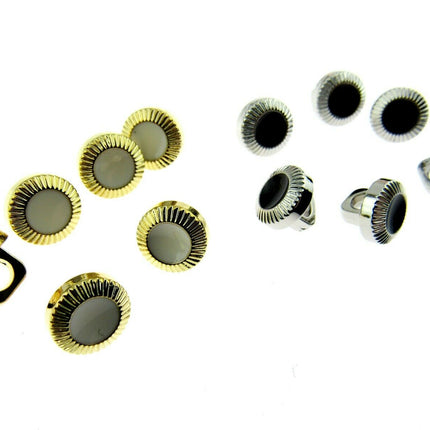 10mm PLASTIC DRESS SHIRT BUTTONS GOLD/WHITE & SILVER/BLACK P131 - ThreadandTrimmings