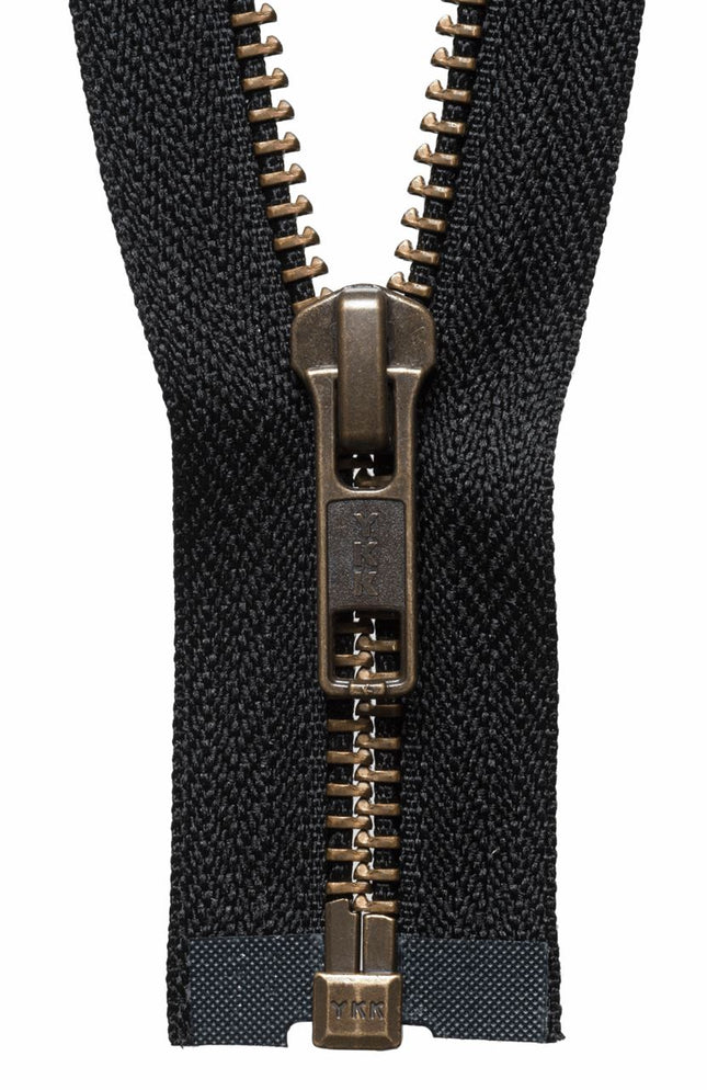STRONG YKK ANTIQUE BRASS COLOUR METAL OPEN END ZIP - ThreadandTrimmings