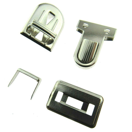 Chrome Tuck Locks & Clasps for Handbag, Purse or Briefcase Making - Size 26mm - ThreadandTrimmings