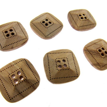 Square Four Hole Beige 6pcs Wooden Buttons Made From Olive Wood CW9