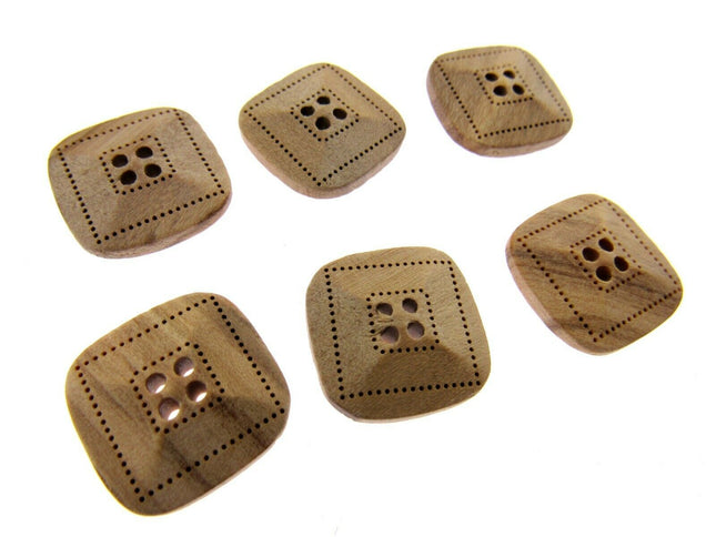 Square Four Hole Beige 6pcs Wooden Buttons Made From Olive Wood CW9