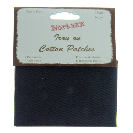 Iron On Cotton Patches x 2 - (1 Pair) - 13cm x 10cm - Black, Grey or Navy - ThreadandTrimmings
