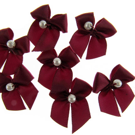 Mini Satin Ribbon Bows with Single Pearl - Choose From 20+ Colours - 22mm x 26mm - ThreadandTrimmings