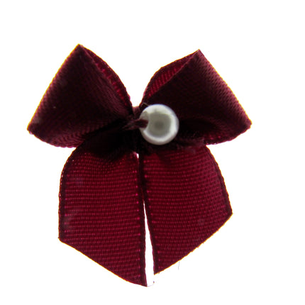 Mini Satin Ribbon Bows with Single Pearl - Choose From 20+ Colours - 22mm x 26mm - ThreadandTrimmings