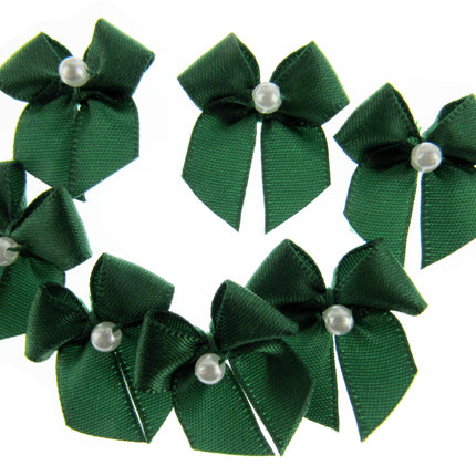 Mini Satin Ribbon Bows with Single Pearl - Choose From 20+ Colours - 22mm x 26mm - ThreadandTrimmings