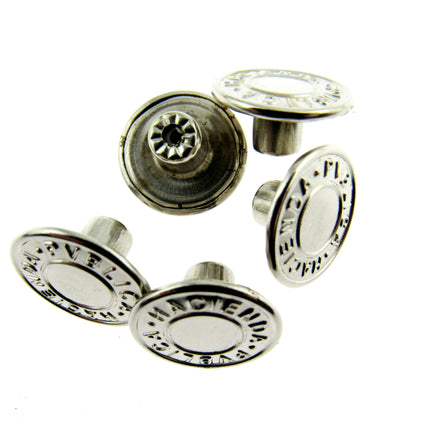 Round Hammer On Jean Buttons - 14mm Plastic Shank With Metal "Hacienda" Cap 3 - ThreadandTrimmings