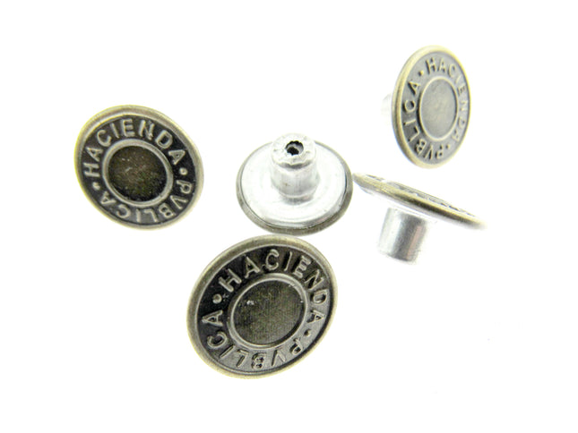 Round Hammer On Jean Buttons - 17mm Plastic Shank With Metal "Hacienda" Cap 3 - ThreadandTrimmings