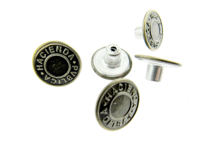Round Hammer On Jean Buttons - 14mm Plastic Shank With Metal "Hacienda" Cap 3 - ThreadandTrimmings