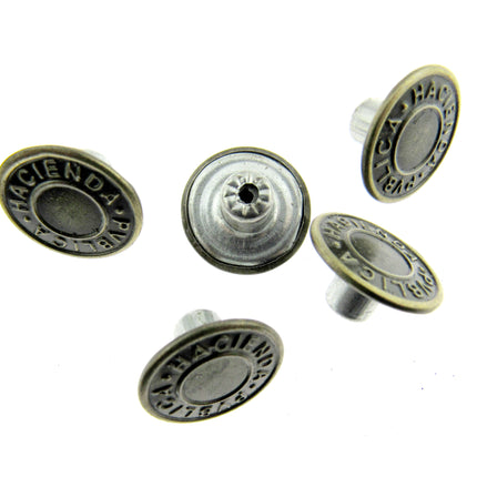Round Hammer On Jean Buttons - 14mm Plastic Shank With Metal "Hacienda" Cap 3 - ThreadandTrimmings