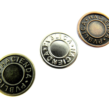 Round Hammer On Jean Buttons - 14mm Plastic Shank With Metal "Hacienda" Cap 3 - ThreadandTrimmings