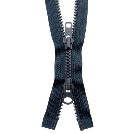 Two Way Open End Zips Chunky Plastic (No5 Weight) Opens Both Ends Black/Navy - ThreadandTrimmings