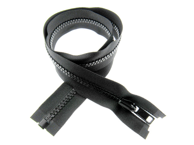 Reversible Flip Over Open End Chunky Plastic Zip (# 5 Chain) Black Navy 22"- 30"